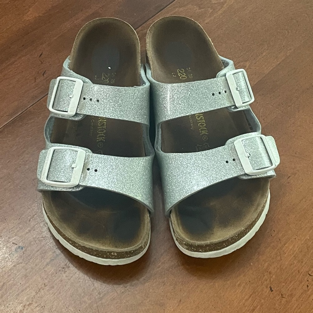 Silver sparkle Birkenstocks size 3